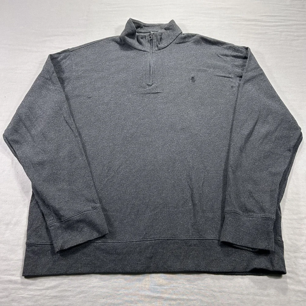 Polo Jeans Ralph Lauren Sweater Mens XL Gray Herringbone 1/4 Zip Lighweight Golf